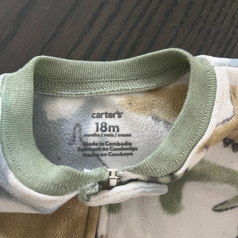 Carter's Dinosaur Print Footie Pajama - Green, Gray, Brown - Picture 4 of 6